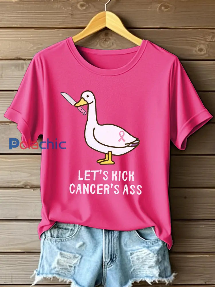 T-shirt imprimé Let’s Kick Cancer’s Ass Femme Rose Rouge / S