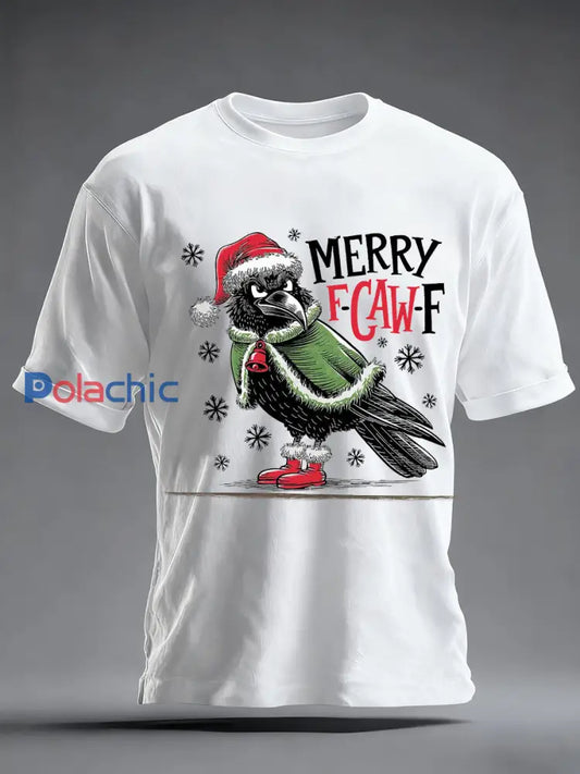 T-shirt imprimé Merry F-Caw-F Christmas Homme Blanc / S