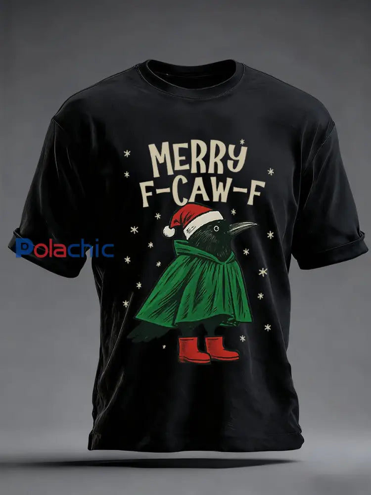 T-shirt imprimé Merry F-Caw-F Christmas Homme Noir / S