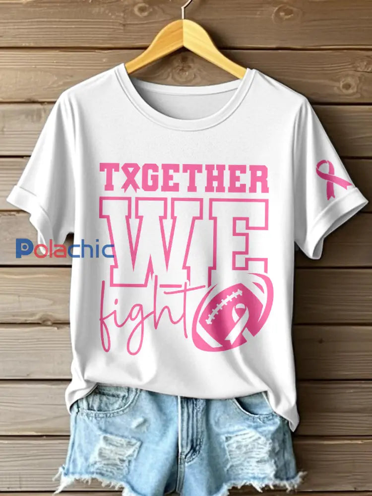 T-shirt imprimé pour femmes Together We Fight Breast Cancer Awareness blanc / S