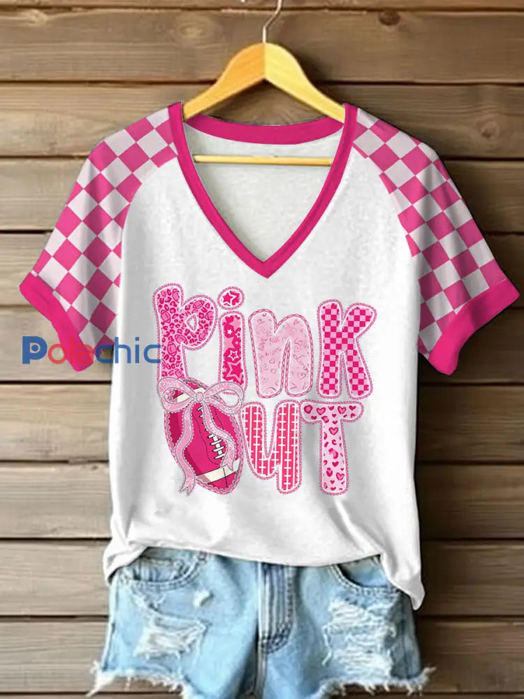 T-shirt imprimé rose pour femmes sensibilisation au cancer du sein blanc / S