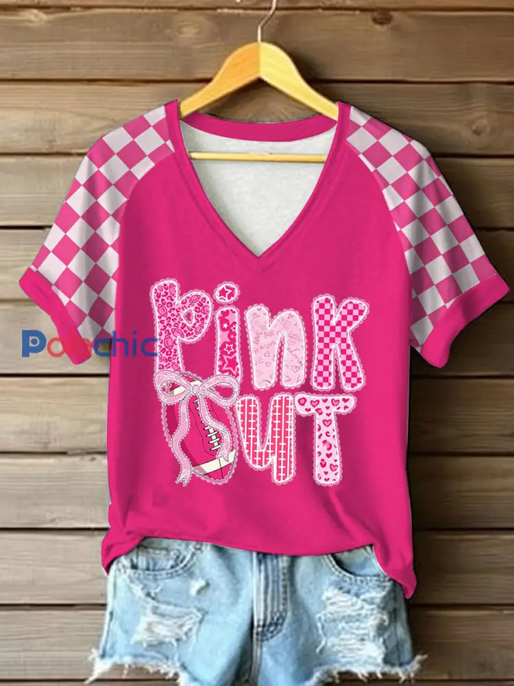 T-shirt imprimé rose pour femmes sensibilisation au cancer du sein rose rouge / S