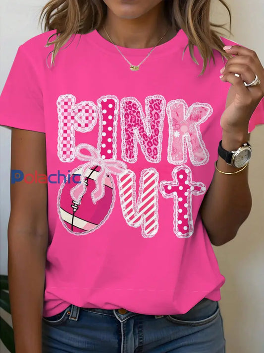 T-shirt imprimé rose pour femmes sensibilisation au cancer du sein Rose / S