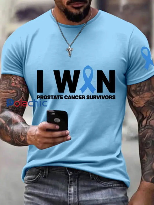 T shirt imprimé sensibilisation au cancer de la prostate pour hommes Bleu clair / S