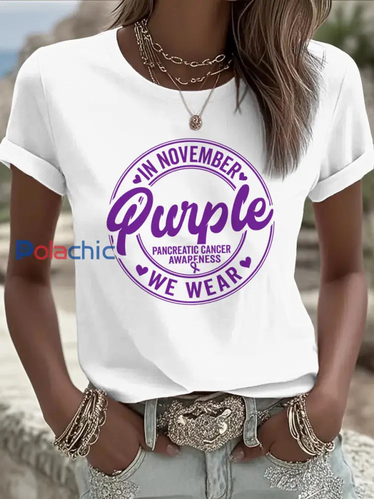 T shirt imprimé sensibilisation au cancer du pancréas pour femmes blanc / S