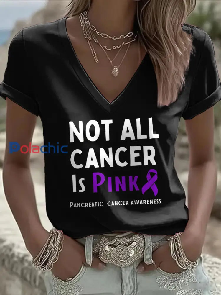 T shirt imprimé sensibilisation au cancer du pancréas pour femmes noir / S