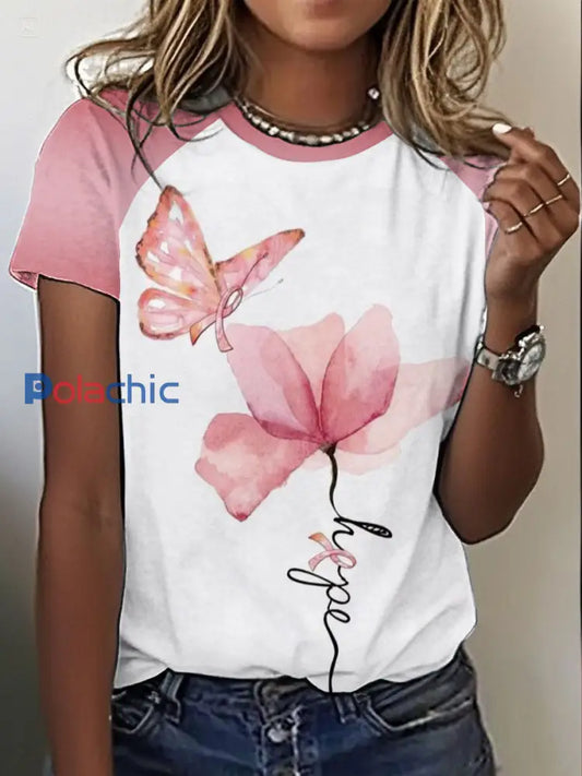 T-shirt imprimé sensibilisation au cancer du sein pour femmes Blanc / S