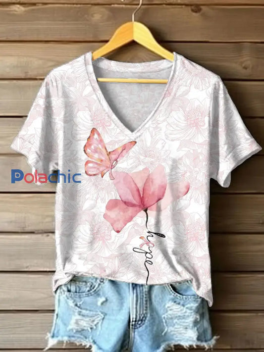 T-shirt imprimé sensibilisation au cancer du sein pour femmes Blanc / S