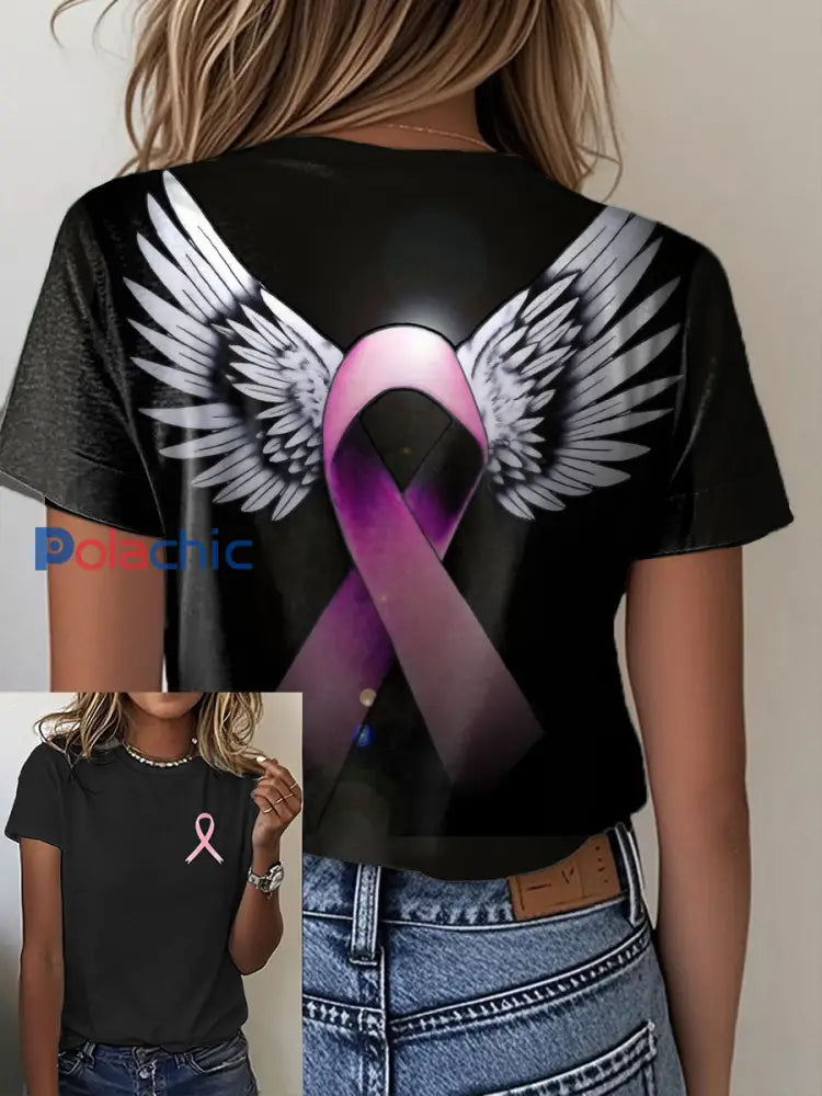 T-shirt imprimé sensibilisation au cancer du sein pour femmes Noir / S