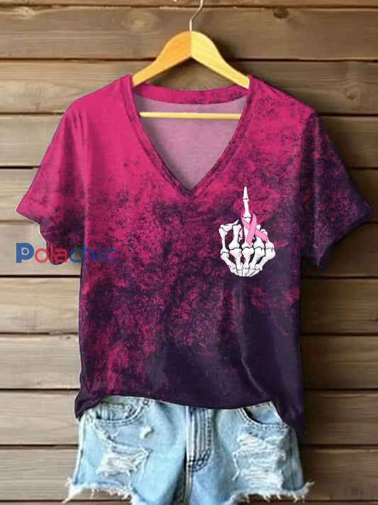 T-shirt imprimé sensibilisation au cancer du sein pour femmes Rose Rouge / S