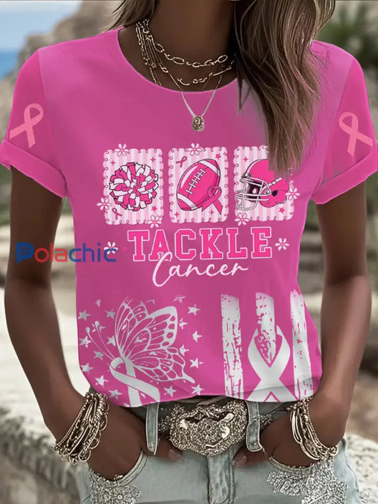 T shirt imprimé Tackle Breast Cancer pour femme Rose / S