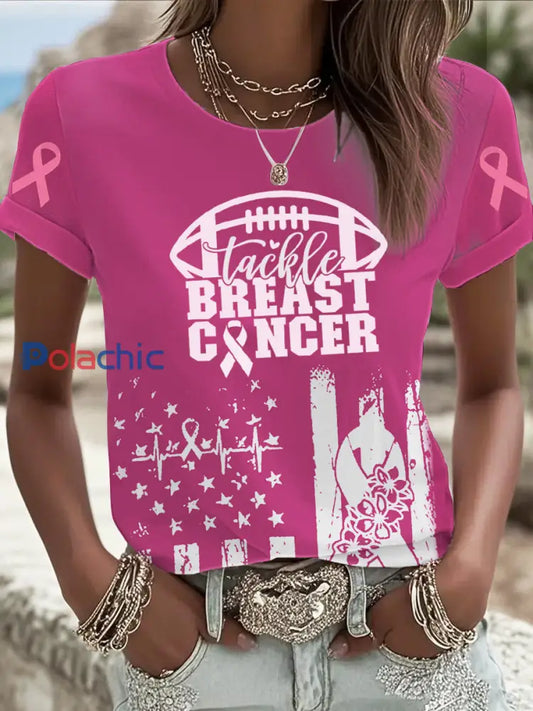 T shirt imprimé Tackle Breast Cancer pour femme Rose / S