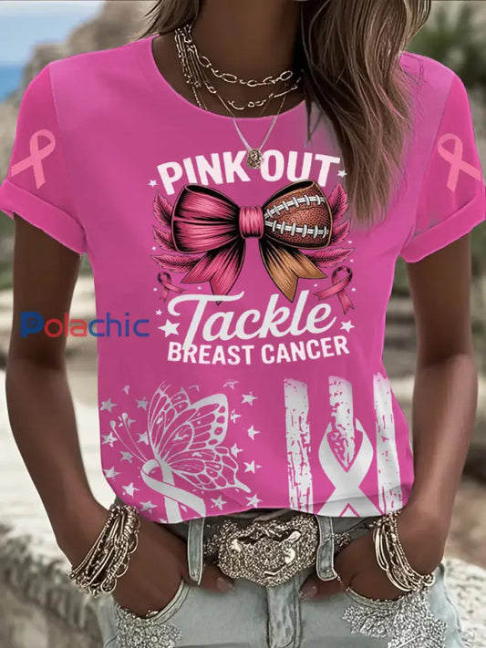 T shirt imprimé Tackle Breast Cancer pour femme Rose / S