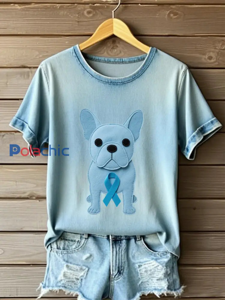 T shirt imprimé ’Wear light blue for the family prostate cancer warn’ pour femme Bleu clair / S