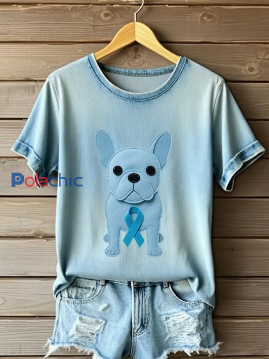 T shirt imprimé ’Wear light blue for the family prostate cancer warn’ pour femme Bleu clair / S