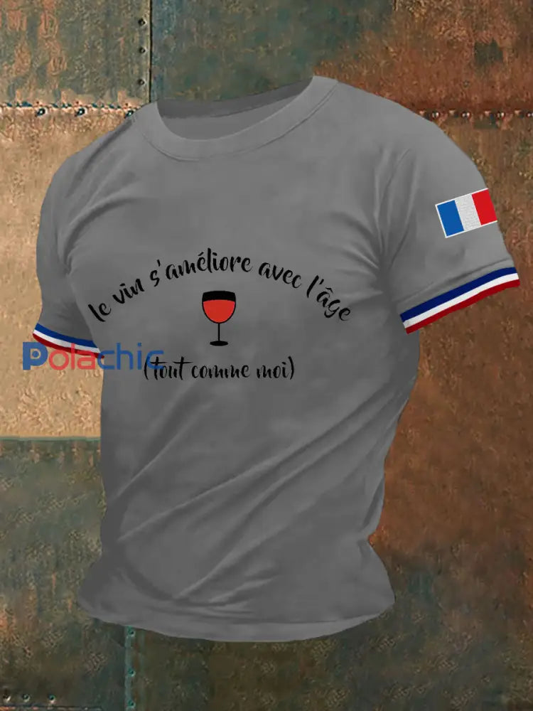 T shirt manches courtes Le Vin S’ameliore Avec L’age Homme Gris clair / S