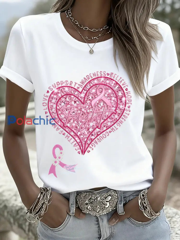 T-shirt pour femmes Breast Cancer Fantasy Sequin Brodé Animal A / S