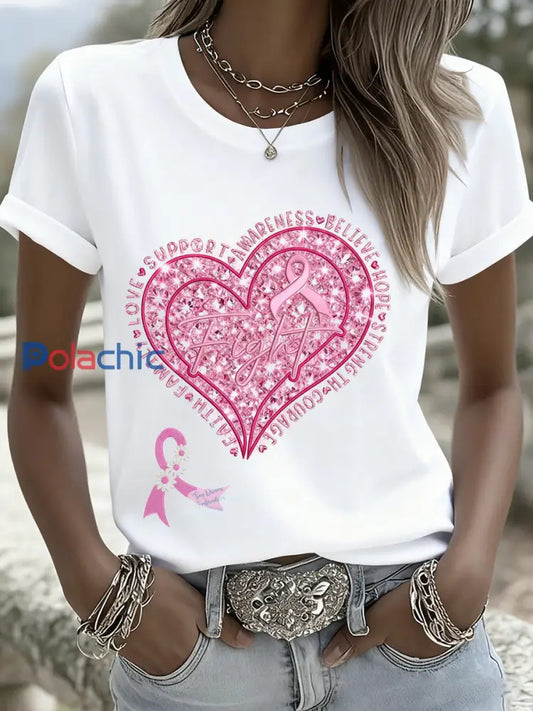 T-shirt pour femmes Breast Cancer Fantasy Sequin Brodé Animal A / S