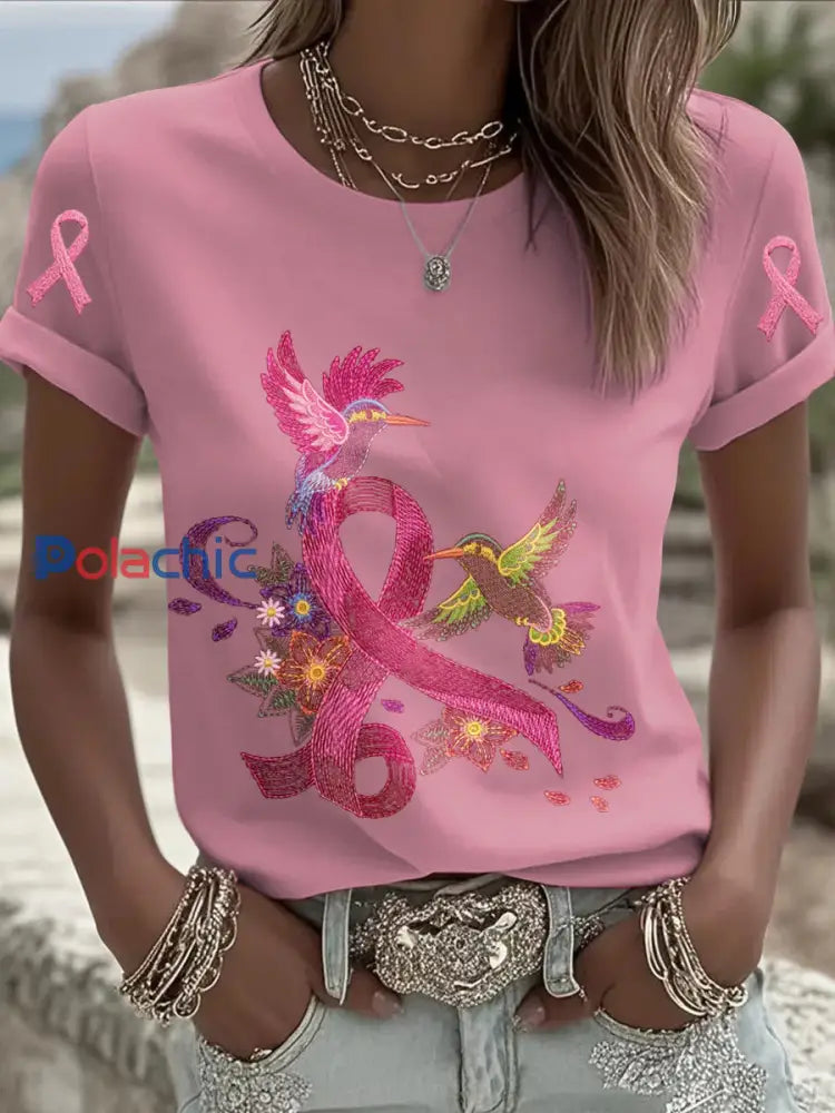 T-shirt pour femmes Breast Cancer Fantasy Sequin Brodé Animal A / S