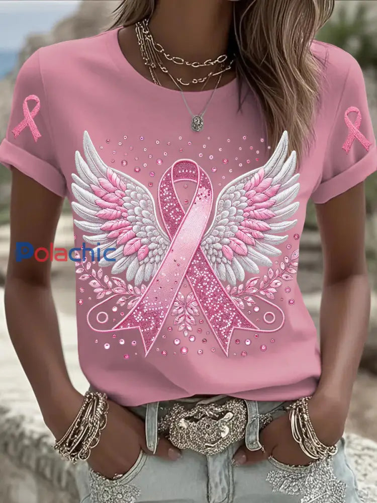 T-shirt pour femmes Breast Cancer Fantasy Sequin Brodé Animal A / S