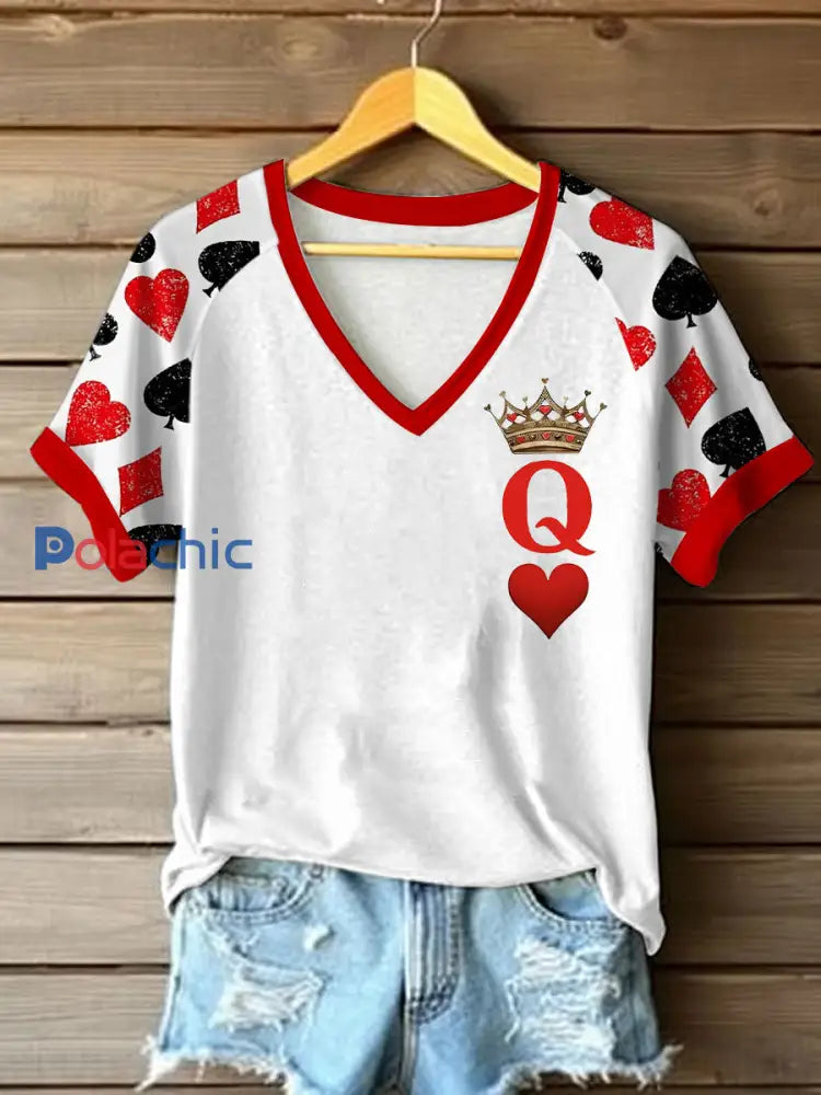 T-shirt Queen of Hearts à imprimé couronne pour femmes Blanc / S