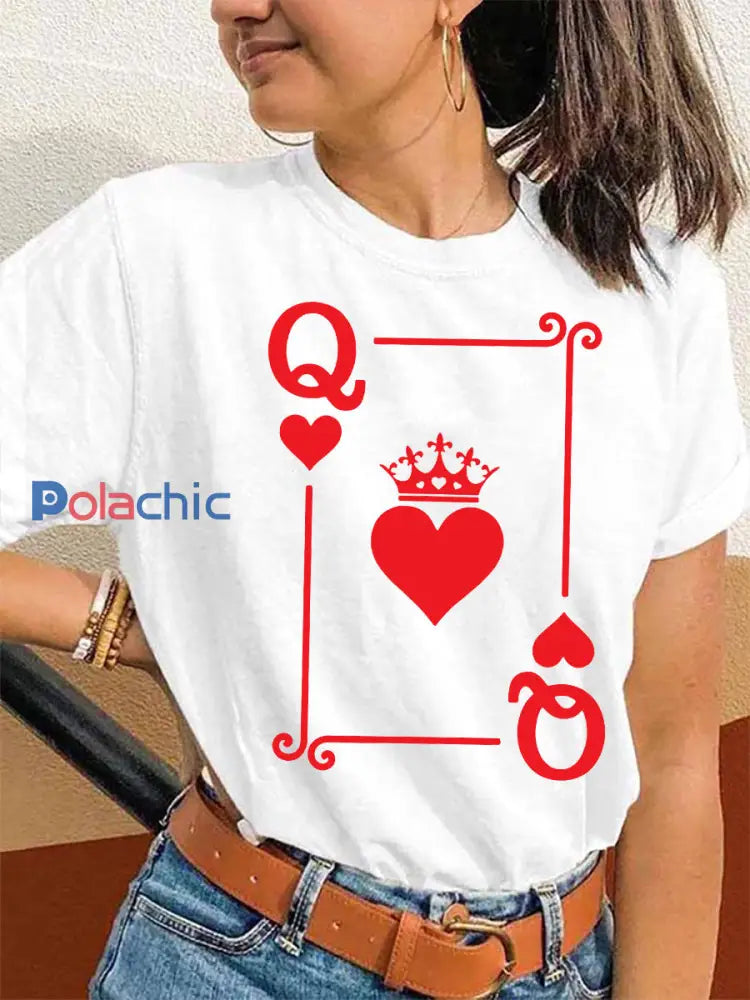 T-shirt Queen of Hearts à imprimé couronne pour femmes Blanc / S