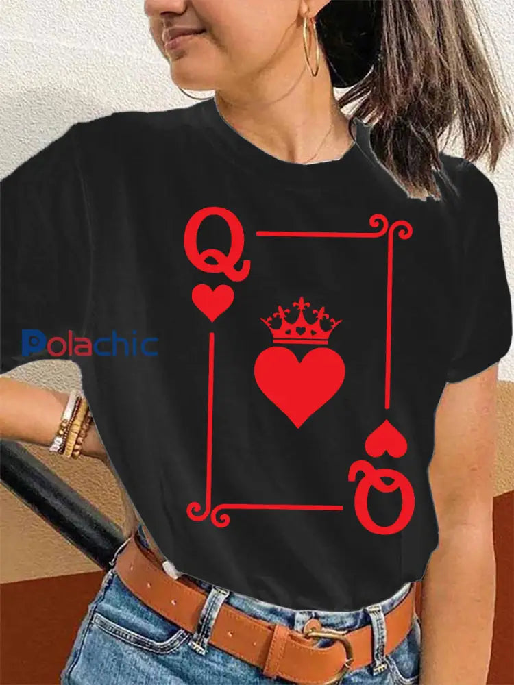 T-shirt Queen of Hearts à imprimé couronne pour femmes Noir / S