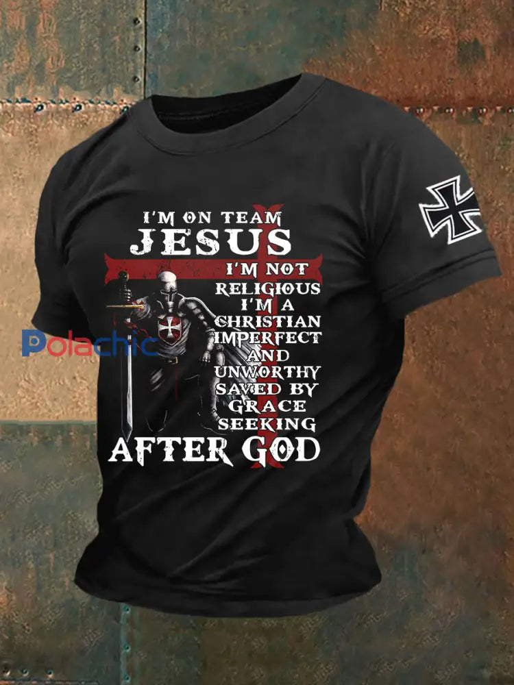 T shirt Retro Knight Faith à manches courtes pour hommes Noir / S