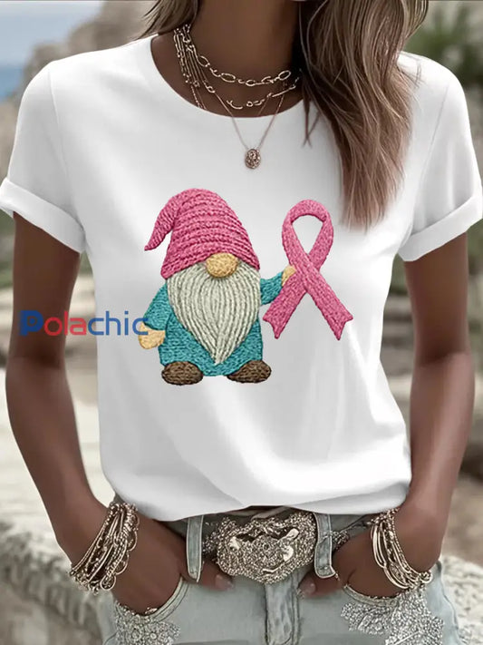 T-shirt rose de conscience de cancer du sein de ruban des femmes Blanc / S