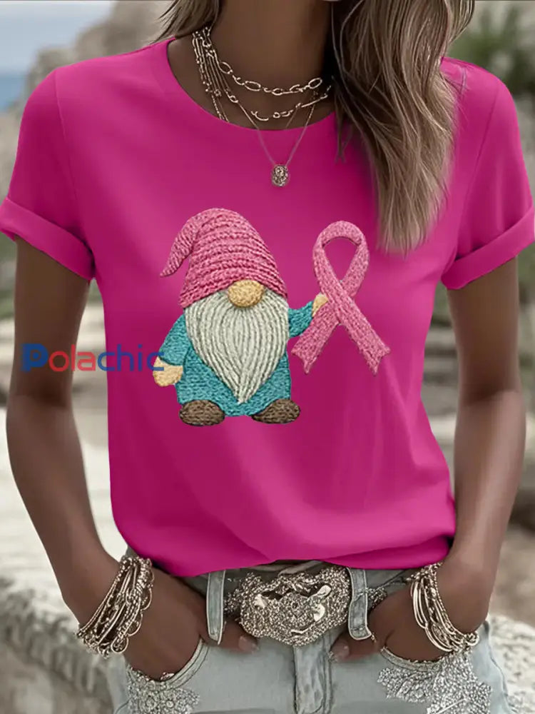 T-shirt rose de conscience de cancer du sein de ruban des femmes Rose Rouge / S