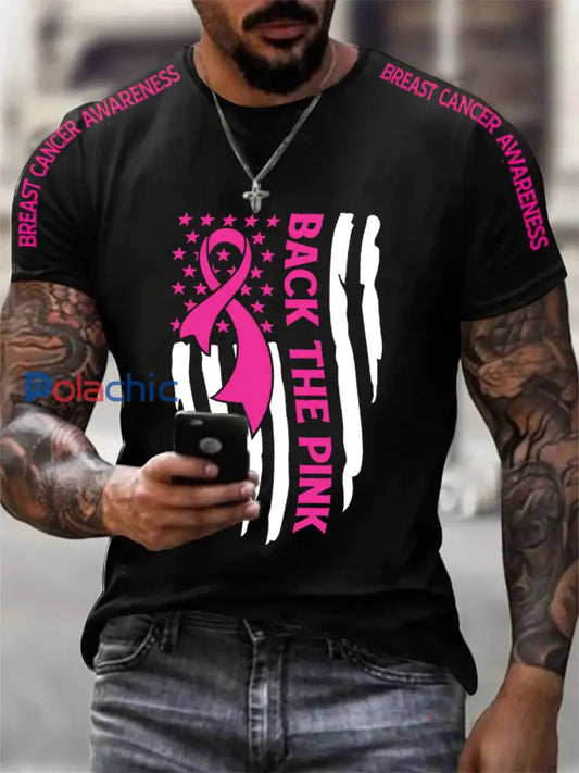 T-shirt rose imprimé pour hommes Breast Cancer Awareness Back Noir / S