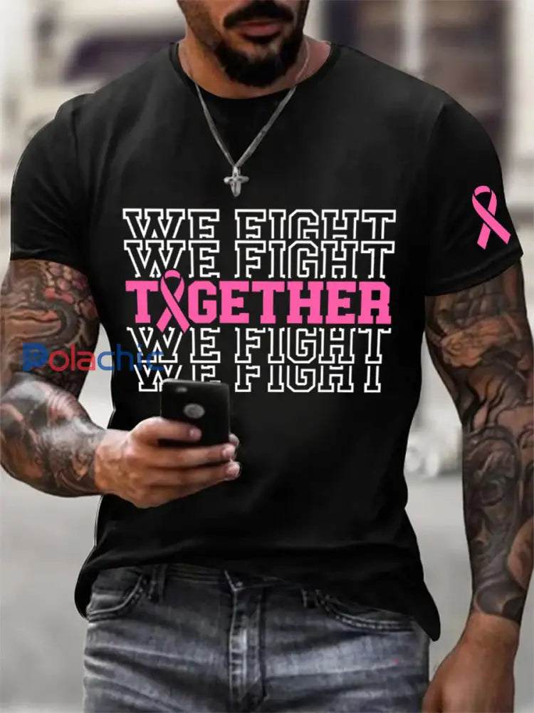 T-shirt rose imprimé ruban Cancer We Fight Together pour hommes Noir / S