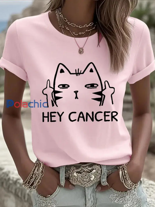 T shirts Hey Cancer F U Cat pour femmes rose clair / S