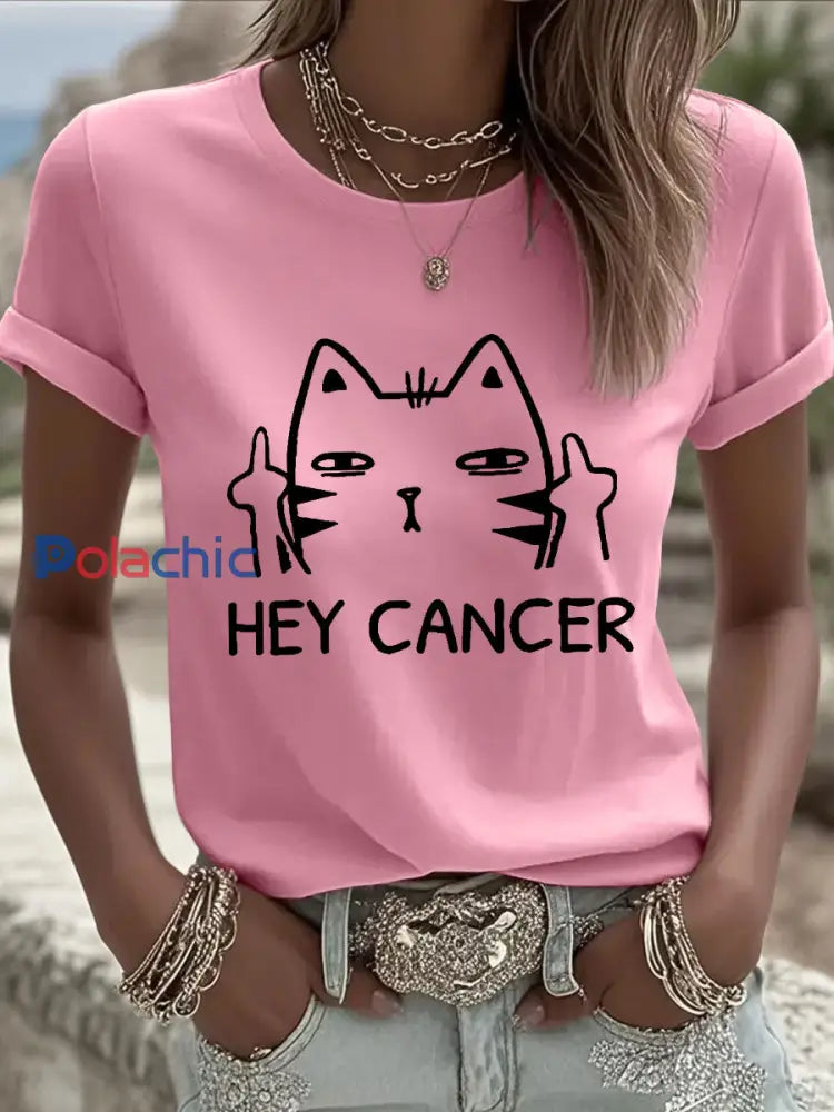 T shirts Hey Cancer F U Cat pour femmes rose / S