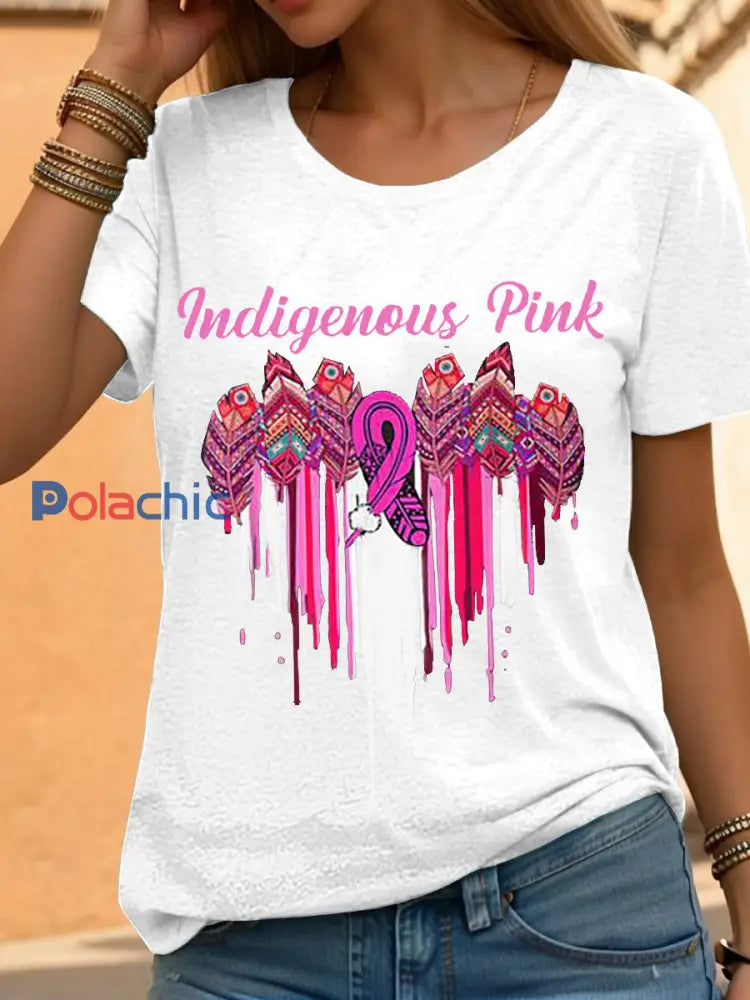 T-shirts Indigenous Pink Breast Cancer pour femmes blanc / S
