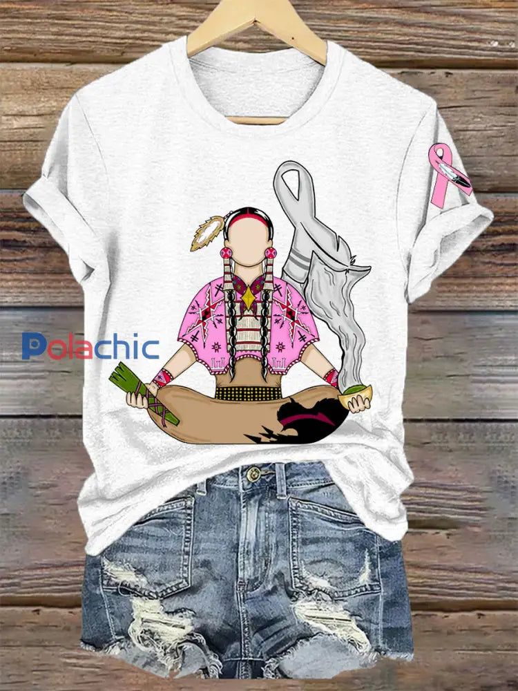 T-shirts Indigenous Pink Breast Cancer pour femmes blanc / S