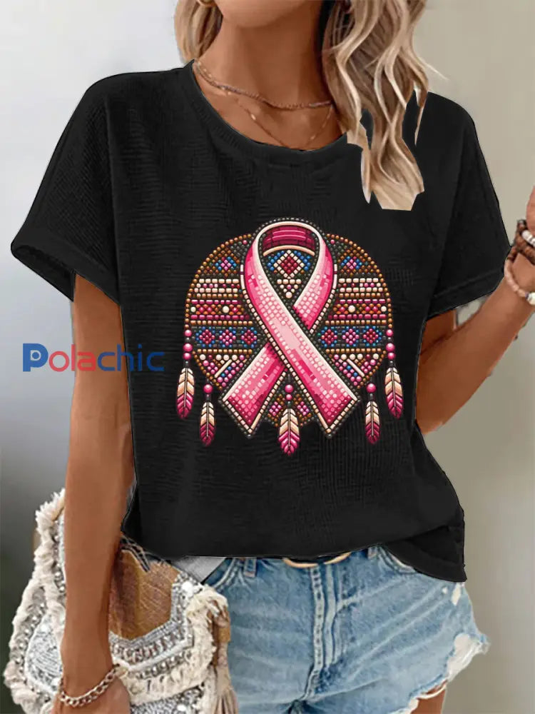 T-shirts Indigenous Pink Breast Cancer pour femmes Noir / S