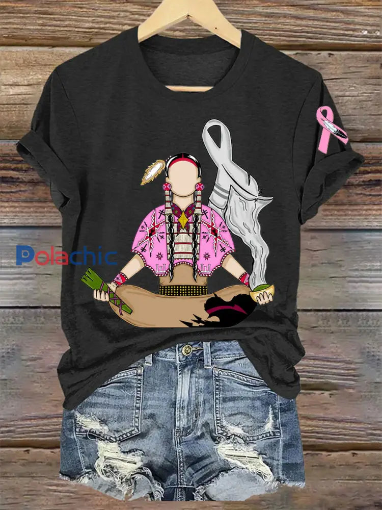 T-shirts Indigenous Pink Breast Cancer pour femmes noir / S