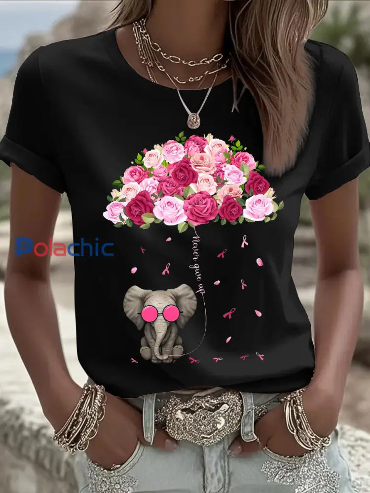 T shirts Parapluie Éléphant Cancer Du Sein Pour Femmes noir / S