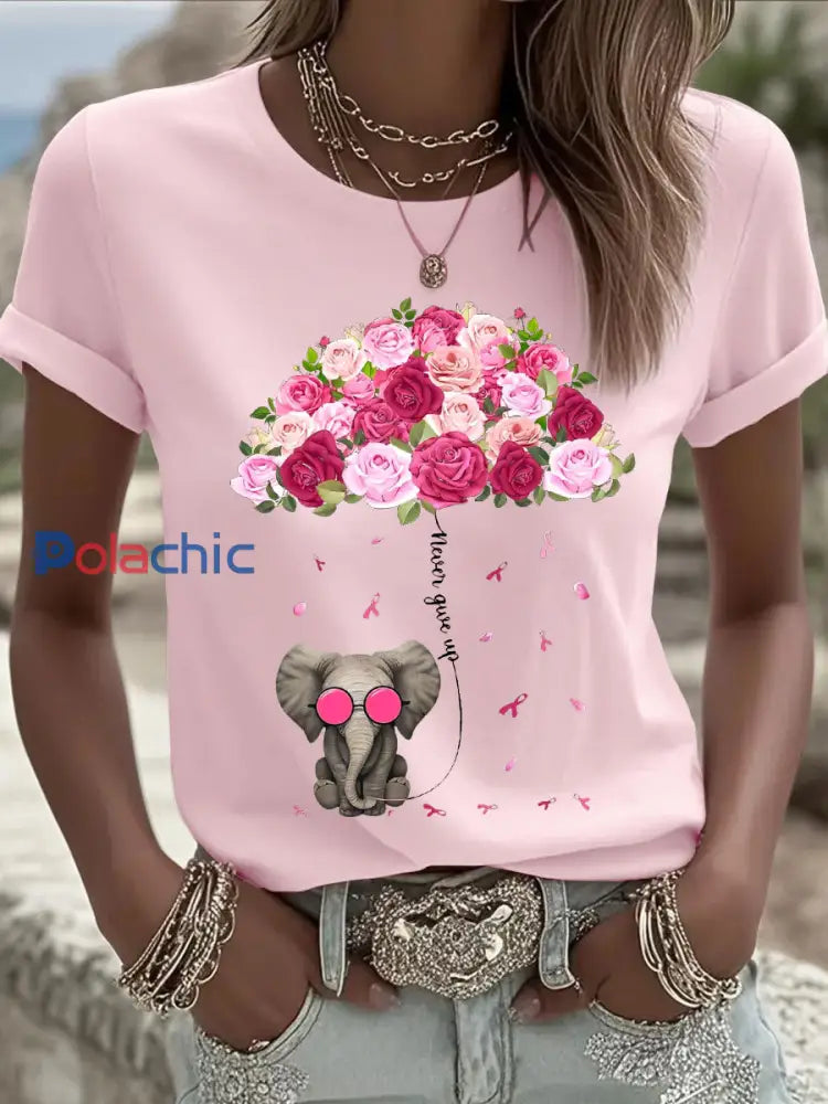 T shirts Parapluie Éléphant Cancer Du Sein Pour Femmes rose clair / S