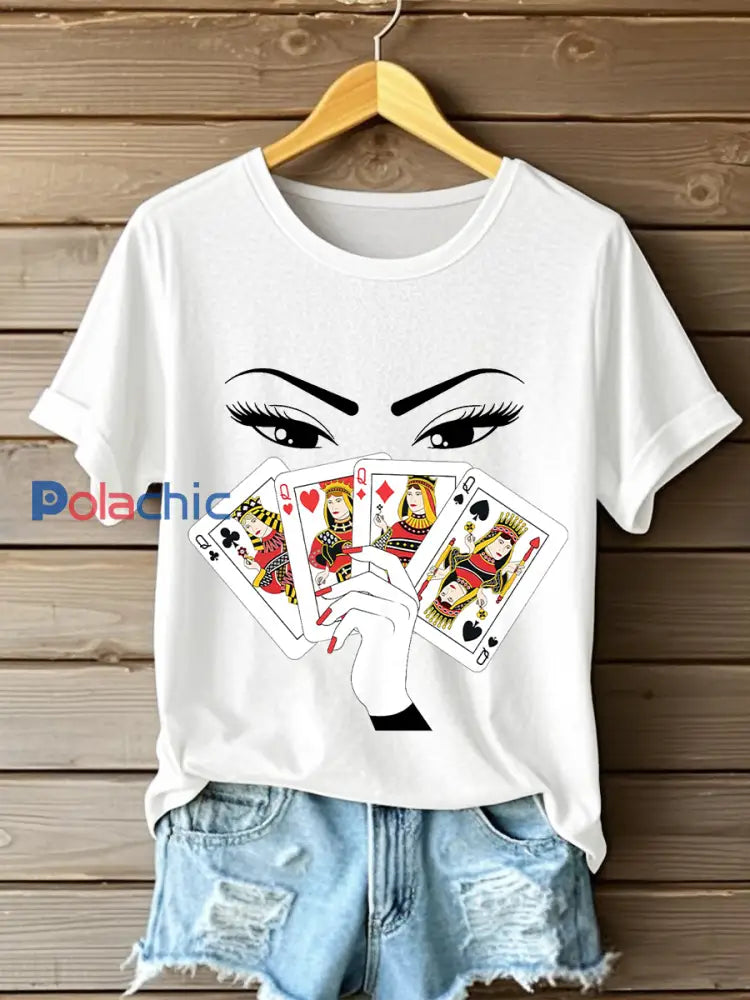T-shirts Playing Card Slam Queen pour femmes Blanc / S