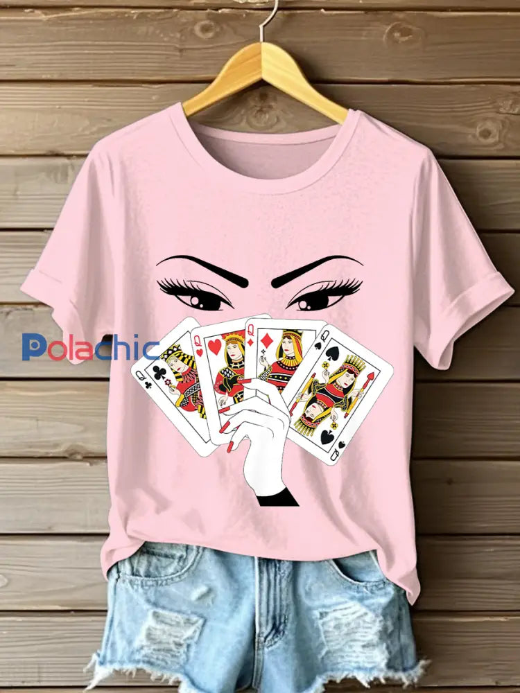 T-shirts Playing Card Slam Queen pour femmes Rose Clair / S