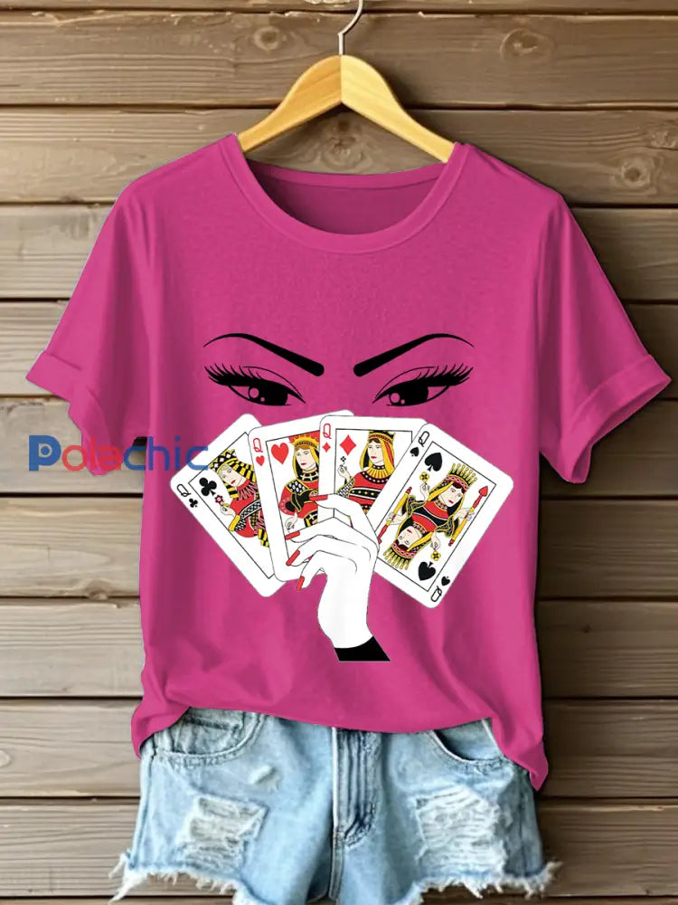 T-shirts Playing Card Slam Queen pour femmes Rose Rouge / S