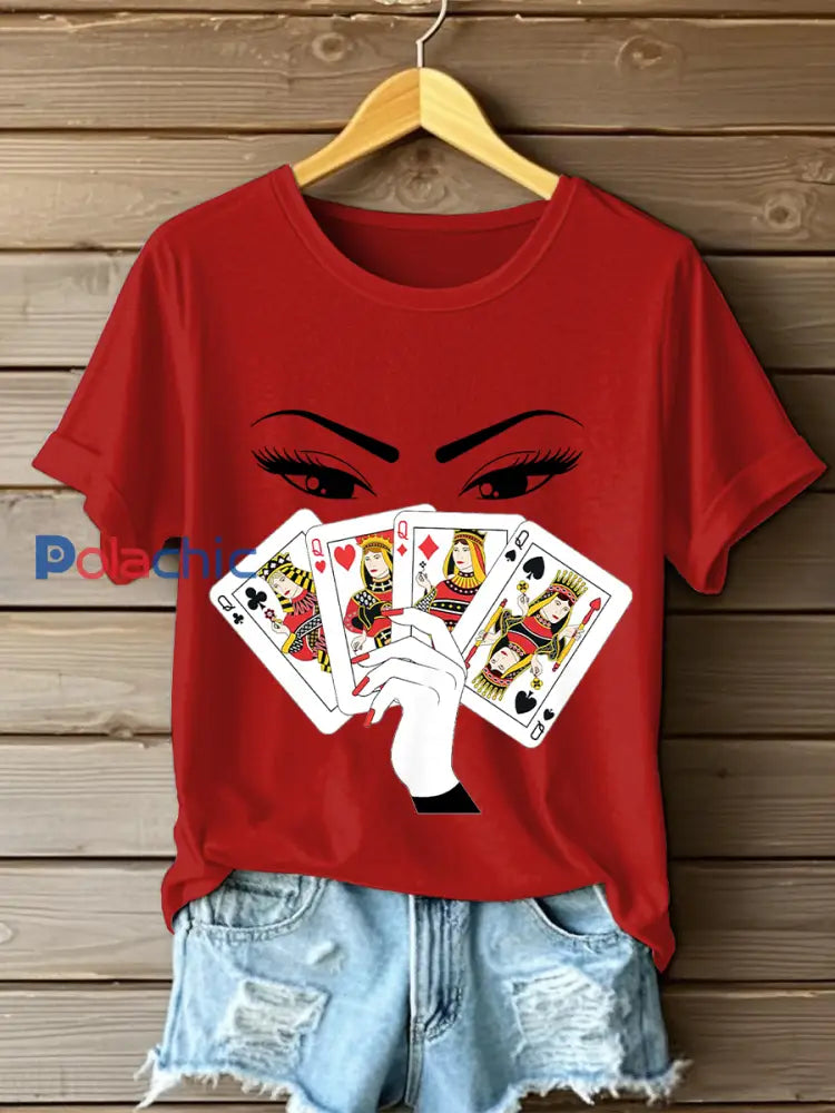 T-shirts Playing Card Slam Queen pour femmes Rouge / S