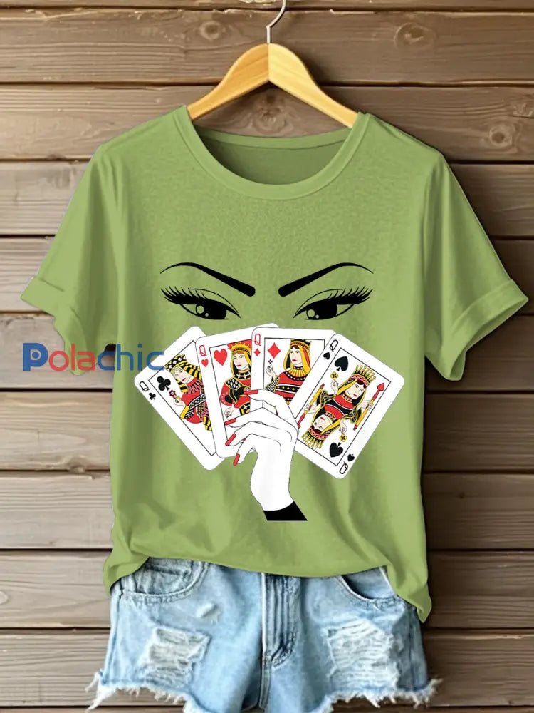 T-shirts Playing Card Slam Queen pour femmes Vert / S