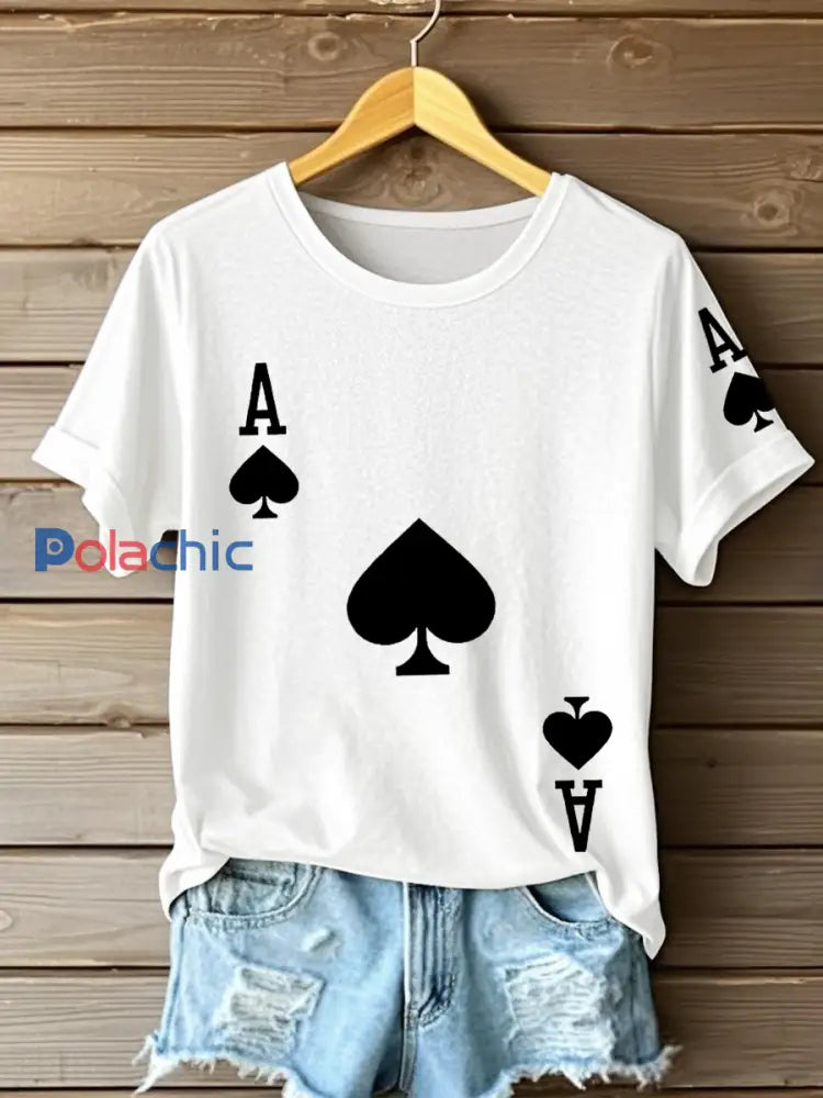 T-shirts Poker Ace of Spades pour femmes Blanc / S