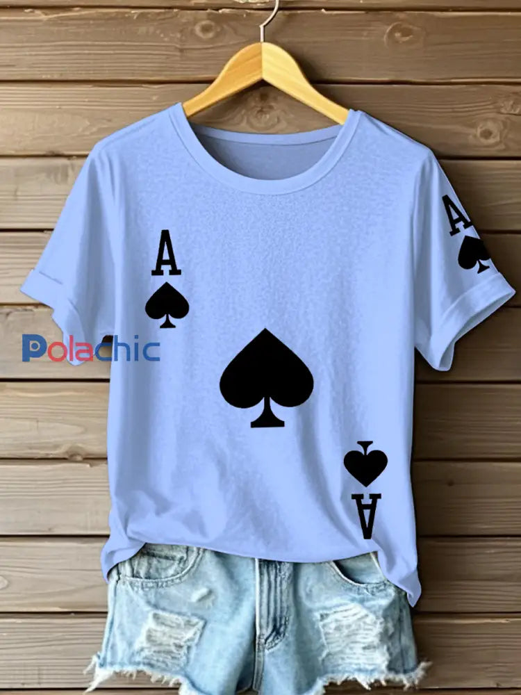 T-shirts Poker Ace of Spades pour femmes Bleu Clair / S
