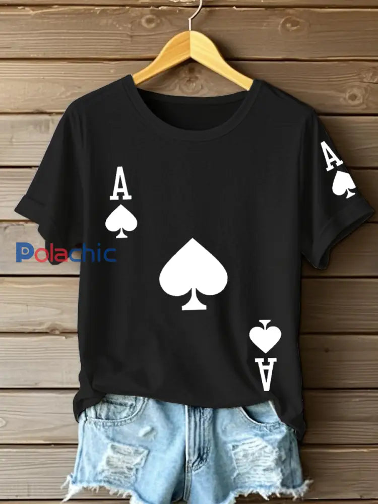 T-shirts Poker Ace of Spades pour femmes Noir / S