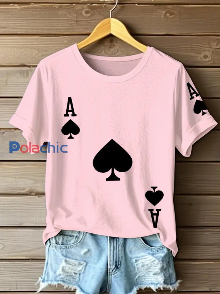 T-shirts Poker Ace of Spades pour femmes Rose Clair / S