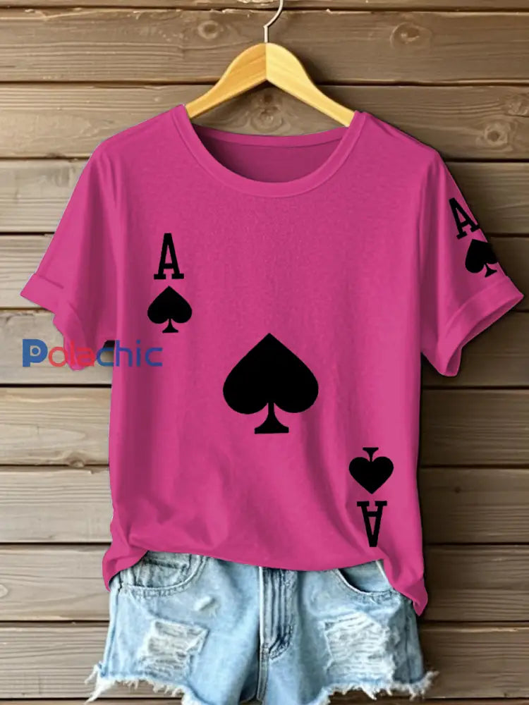 T-shirts Poker Ace of Spades pour femmes Rose Rouge / S